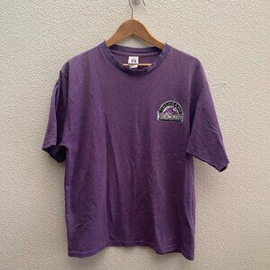 VTG 1990s Colorado Rockies Baseball MLB Logo 7 Purple T-Shirt Large Striped
